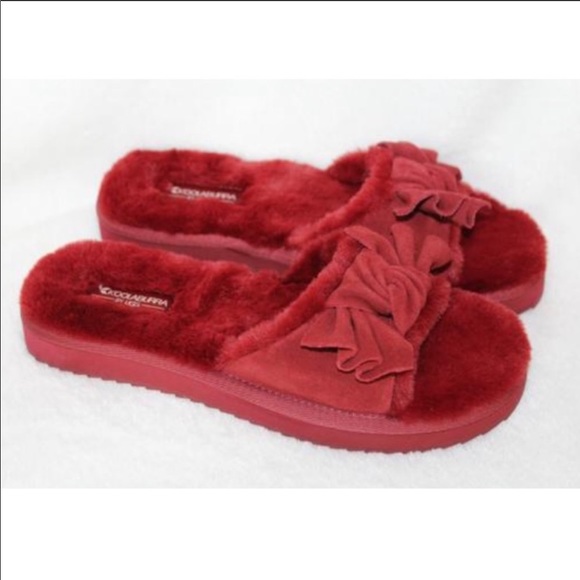 Koolaburra Shoes - Kookaburra faux fur maroon sandals with bows